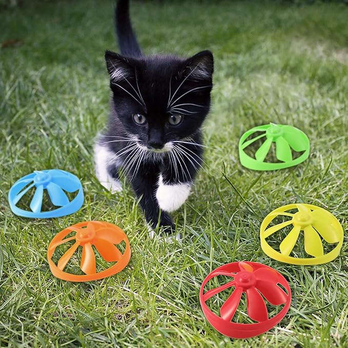 Sumind 18 Pieces Interactive Cat Fetch Tracking Toys With 5 Colors Flying Propellers for Indoor Pet Kitty Training Chasing (Blue Cat Theme Design)