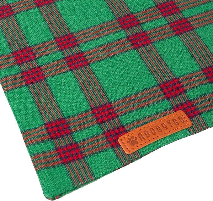 ADOGGYGO Christmas Dog Bandanas 2 Pack, Red Green Plaid Pet Xmas Scarf Bib, Multiple Sizes, Christmas Bandanas for Small Dogs (Small)