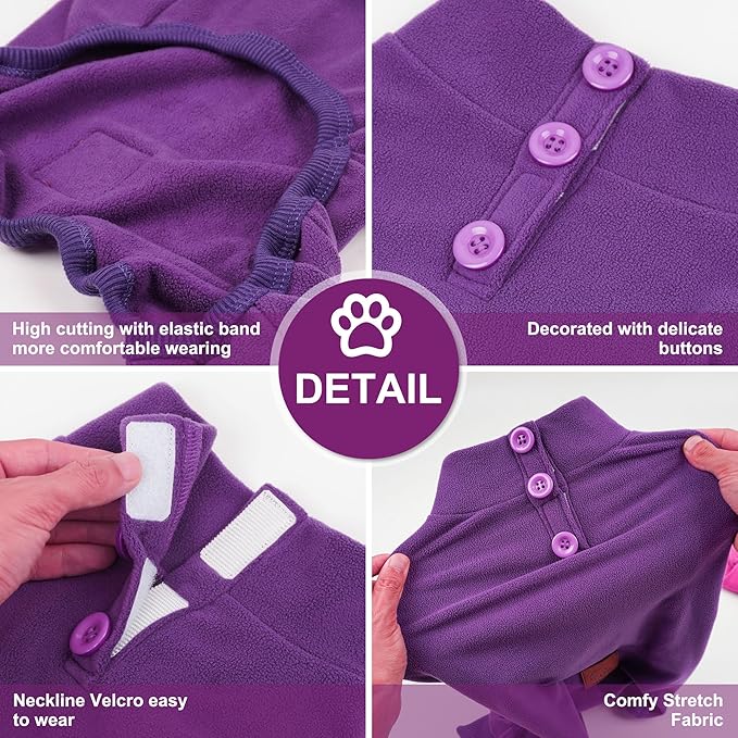 cyeollo Fleece Dog Pajamas Dog Pjs Jumpsuit Thermal Dogs Onesie Stretchable Doggie Coat Warm Pet Clothes for Medium to Large Sized Dogs Apparel, Purple 3XL