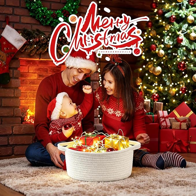 Cute Woven Gift Basket – Beige Empty Gift Basket for Nursery, Baby Shower Gifts, Birthday, Wedding, Boo Baskets for Christmas Thanksgiving, Decorative Storage Bin for Toys, Diapers, Books