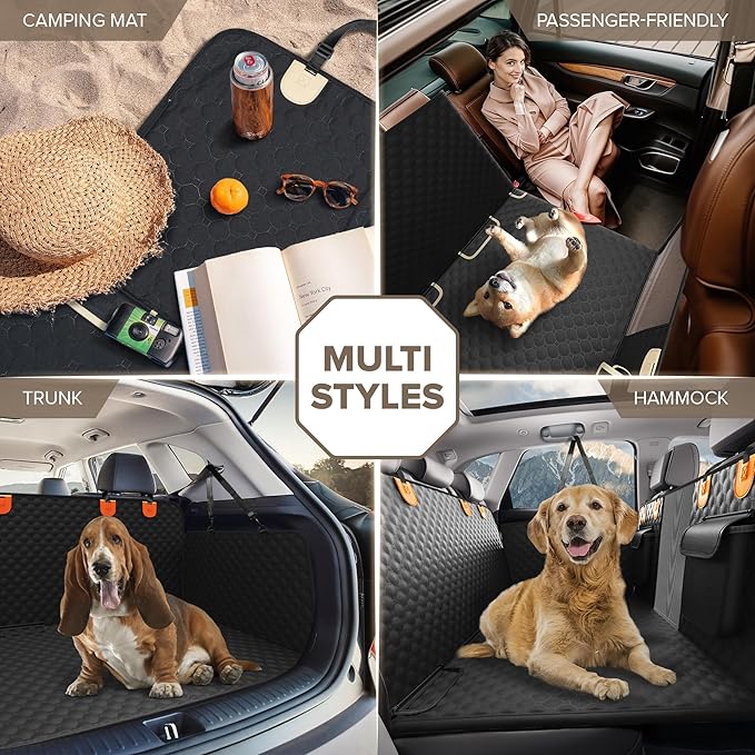 Back Seat Extender for Dogs, Heavy Duty Dog Car Seat Cover for Back Seat and Aggressive Chewer, Large Hard Bottom Car Seat Cover for Dogs, Dog Hammock for Car, Travel Pet Car Bed for Car, SUV, Truck