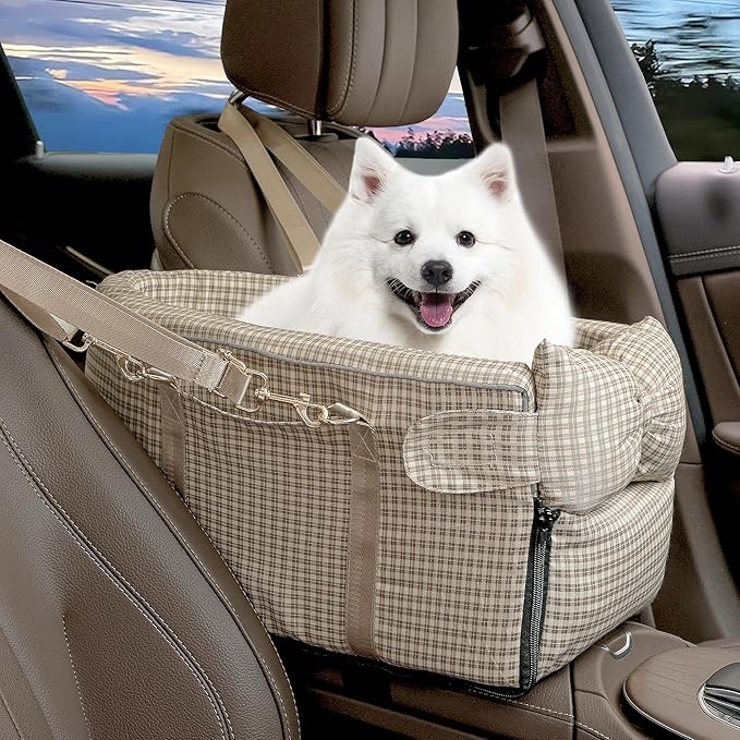Center Console Dog Car Seat for Small Dog Removable Pet Car Seat with Cushion Board Safety Belt Console Dogs Seats for Mini Pet Puppy Up to 15 Lbs