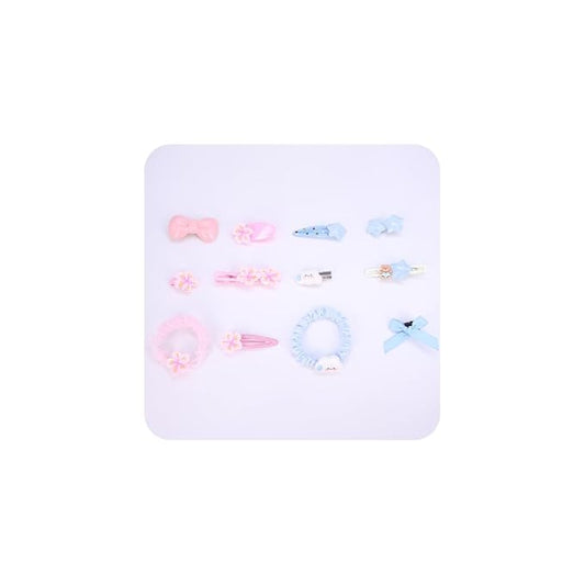 Hair Clips for Women, Acrylic Resin Hair Accessories set with Hairbands Colored Hair Ties, Flower, Rainbow, Little Bear Clips Cute pattern for Birthday Prom Cosplay Party (blue Cloud pink flower)