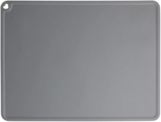 JiangYanus Silicone Pet Feeding Mat for Dog Cat Bowls, Non Slip Waterproof Cat & Dog Bowl Mats Tray with Edges for Food and Water, Pet Bowl Mat Dog Placemats for Floors (16.1 x 12.2 inch, Grey)