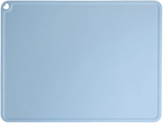 JiangYanus Silicone Pet Feeding Mat for Dog Cat Bowls, Non Slip Waterproof Cat & Dog Bowl Mats Tray with Edges for Food and Water, Pet Bowl Mat Dog Placemats for Floors (16.1 x 12.2 inch, Blue)