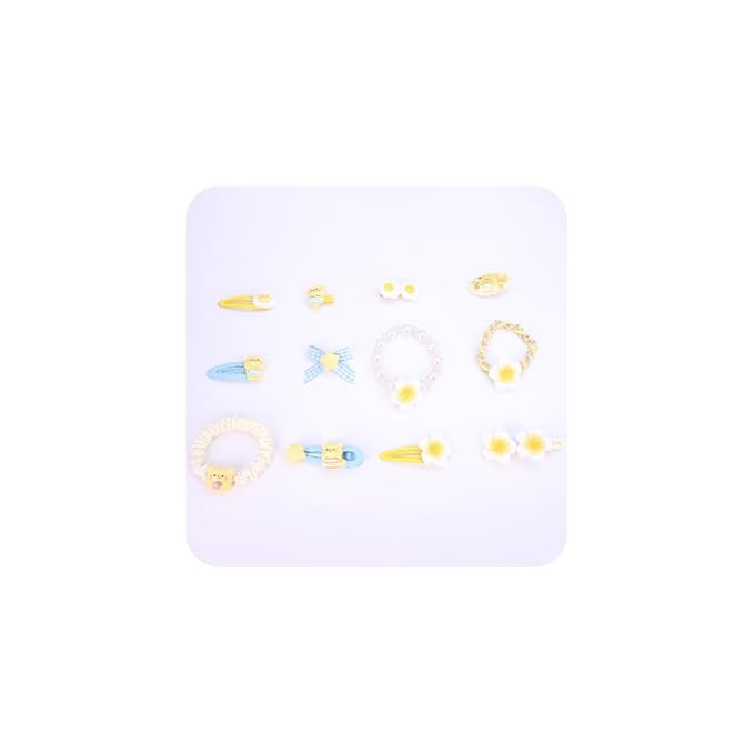 Hair Clips for Women, Acrylic Resin Hair Accessories set with Hairbands Colored Hair Ties, Flower, Rainbow, Little Bear Clips Cute pattern for Birthday Prom (yellow Frangipani blue Bowknot)