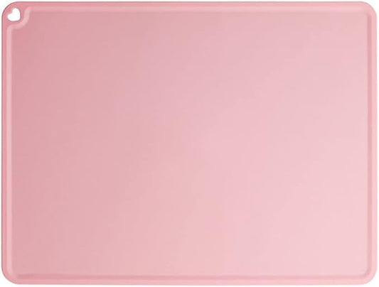 JiangYanus Silicone Pet Feeding Mat for Dog Cat Bowls, Non Slip Waterproof Cat & Dog Bowl Mats Tray with Edges for Food and Water, Pet Bowl Mat Dog Placemats for Floors (16.1 x 12.2 inch, Pink)