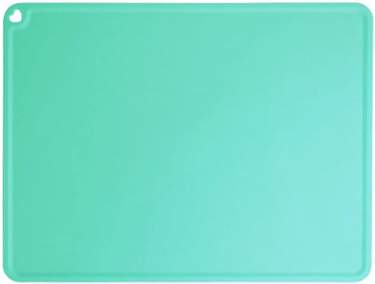 JiangYanus Silicone Pet Feeding Mat for Dog Cat Bowls, Non Slip Waterproof Cat & Dog Bowl Mats Tray with Edges for Food and Water, Pet Bowl Mat Dog Placemats for Floors (16.1 x 12.2 inch, Green)