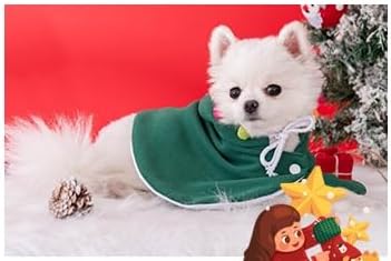 ANIAC Pet Christmas Costume - Puppy Cloak With Star and Pompoms, Cat Santa Cape With Hat, Winter Dog Outfit for Cats and Small Dogs (Large, Green)