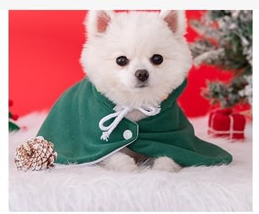ANIAC Pet Christmas Costume - Puppy Cloak With Star and Pompoms, Cat Santa Cape With Hat, Winter Dog Outfit for Cats and Small Dogs (Small, Green)