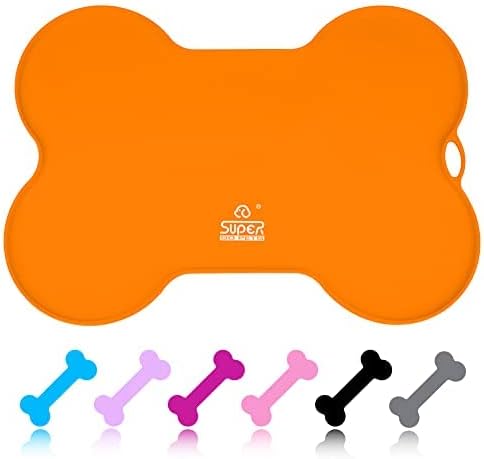 Dog Food Mat Dog Bowl Mat for Food and Water Silicone Non Spill Cat Feeding Mat Puppy Placemat Waterproof - 20.5" x 14.5", Orange