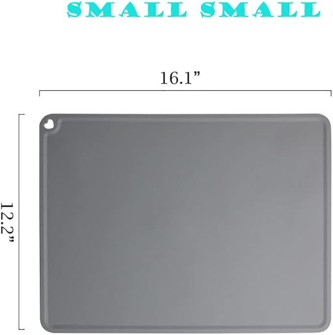 JiangYanus Silicone Pet Feeding Mat for Dog Cat Bowls, Non Slip Waterproof Cat & Dog Bowl Mats Tray with Edges for Food and Water, Pet Bowl Mat Dog Placemats for Floors (16.1 x 12.2 inch, Grey)
