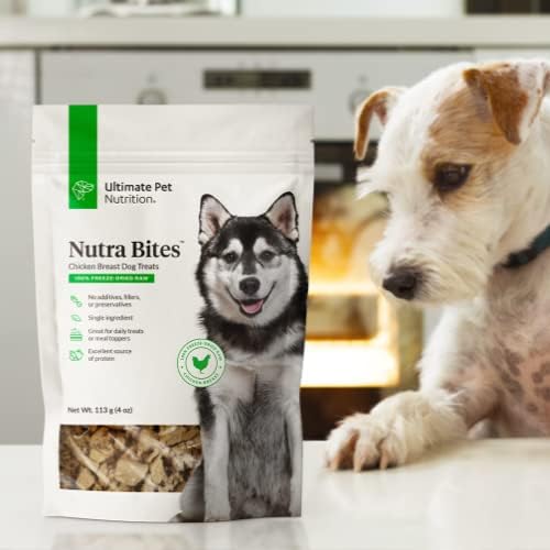 ULTIMATE PET NUTRITION Nutra Bites Freeze Dried Raw Single Ingredient Training Treats Food Topper for Dogs, 4 Ounces, Chicken Breast