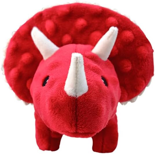 Squeaky Dog Toys Plush Dog Toy with Crinkle Paper Stuffed Durable Dog Chew Toys for Small Middle and Large Dogs Triceratops Red