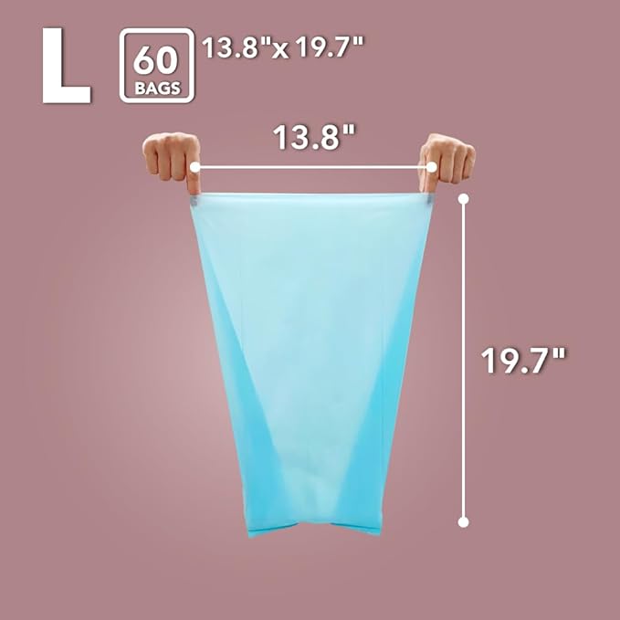 Best Odor-Sealing Cat Poop Bags, BOS for Pet Waste & Kitty Litter - Disposal Bags - Scent & Smell Free (60 bags) [Size: L, Color: Light blue] NOT a litter box liner (Pack of 2)