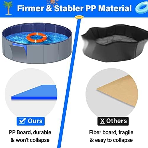 Dog Pool for Large Dogs, Kiddie Pool Hard Plastic, Dog Bathtub Portable, Foldable Pool for Dogs Slip-Resistant (Dark Gray, L-47"x12")
