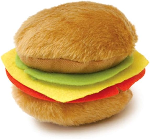 Jeffers Pet Plush Dog Toy with Squeaker, Hamburger 4.5" - Soft Crinkle Fabric, Safe & Durable, Healthy Fun for Small & Medium Dogs, Interactive Play, Fetch, Tug - Best Gift for Active Games