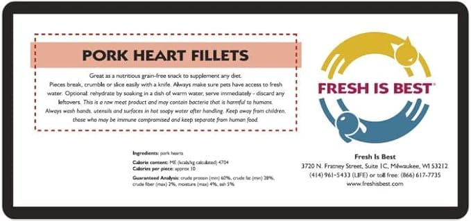 Fresh Is Best - Freeze Dried Healthy Raw Meat Treats for Dogs & Cats - Pork Heart Fillets