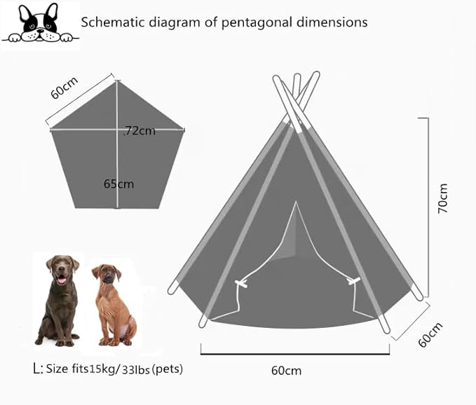 Dog Teepee Bed Cat Tent Portable Houses Pet Puppy with Thick Cushion (L:Size fits 15kg/33lbs (Pets))