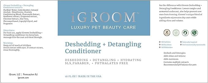 iGroom Deshedding & Detangling Dog Conditioner, Luxury Pet Beauty Care, Loosen Tangles + Unwanted Undercoat, Adds Shine + Volume, Made in USA (16 OZ)