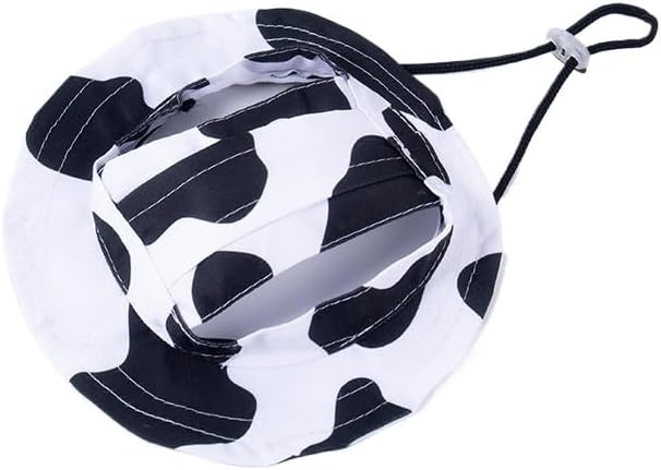 Dog Cat Sunshade Anti-strangle Hat Exposed Ears Adjustable Rope Buckle Bucket Hat Pet Supplies (S,Black and White)