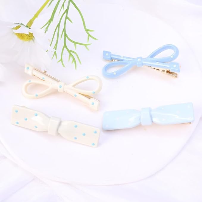 Hair Clips for Women, Acrylic Resin Hair Accessories set with Hairbands Colored Hair Ties, Flower, Rainbow, Little Bear Clips Cute pattern for Birthday Prom (4pcs yellow blue)