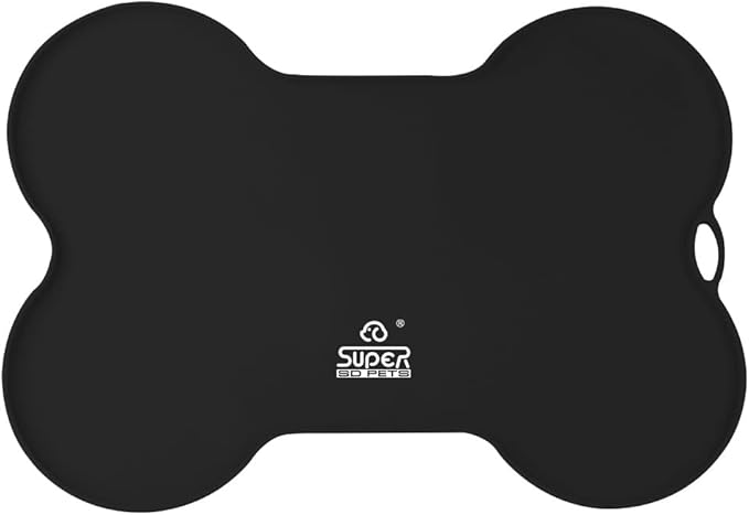 Super Design Dog Food Mat Dog Bowl Mat for Food and Water Silicone Non Spill Cat Feeding Mat Puppy Placemat Waterproof - 20.5" x 14.5", Black