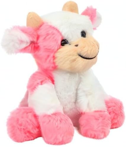 Hopearl Adorable Plush Cow Toy Floppy Dairy Cattle Soft Stuffed Animal Cute Birthday Gifts for Boys Girls Kids Toddlers, Strawberry Pink, 9''