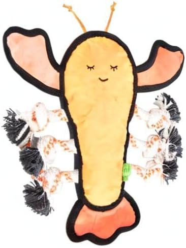 Only Natural Pet Sea Creatures Recycled Plush Dog Toy – Durable Double-Stitched Design w/Internal Squeaker, Rope Tug Arms & Plush Tail – Eco-Friendly Squeaky Toy for Dogs | Lucy The Lobster 11” x 12”