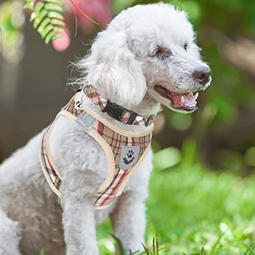 PUPTECK Adjustable Dog Harness Collar and Leash Set Step in No Pull Pet Harness for Small Medium Dogs Puppy and Cats Outdoor Walking Running, Soft Mesh Padded Reflective Vest Harnesses, Khaki M