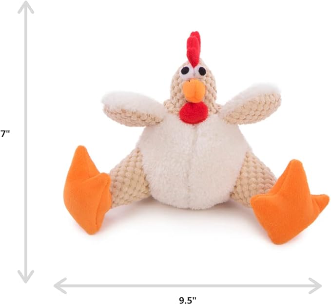 goDog Checkers Fat Rooster Squeaky Plush Dog Toy, Chew Guard Technology - White, Small