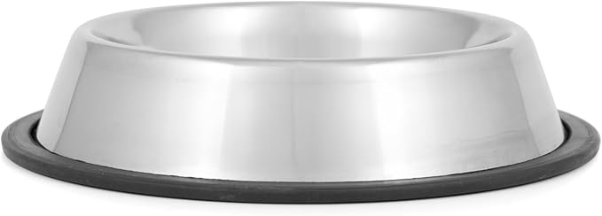 Jeffers No Skid No Tip Stainless Steel Pet Bowls for Dogs & Cats - Non-Slip Food & Water Feeder Dish with Black Rubber Base, Durable Easy to Clean Feeding Bowl for Indoor & Outdoor Use - 1 Pint