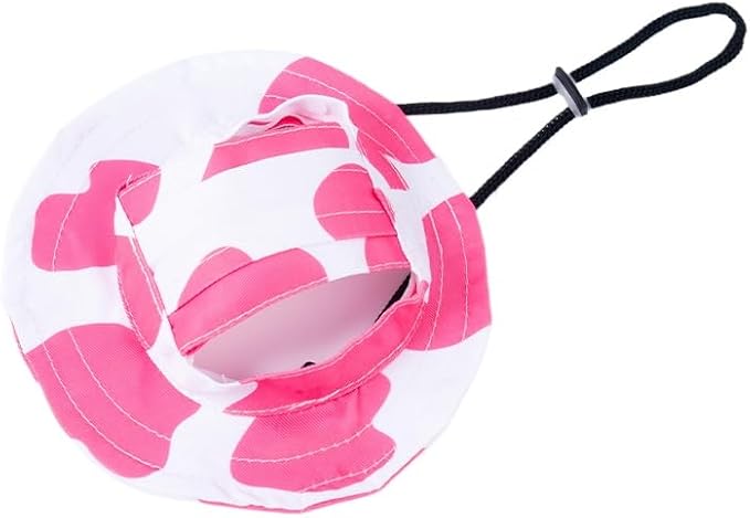 Dog Cat Sunshade Anti-strangle Hat Exposed Ears Adjustable Rope Buckle Bucket Hat Pet Supplies (M,Pink White)