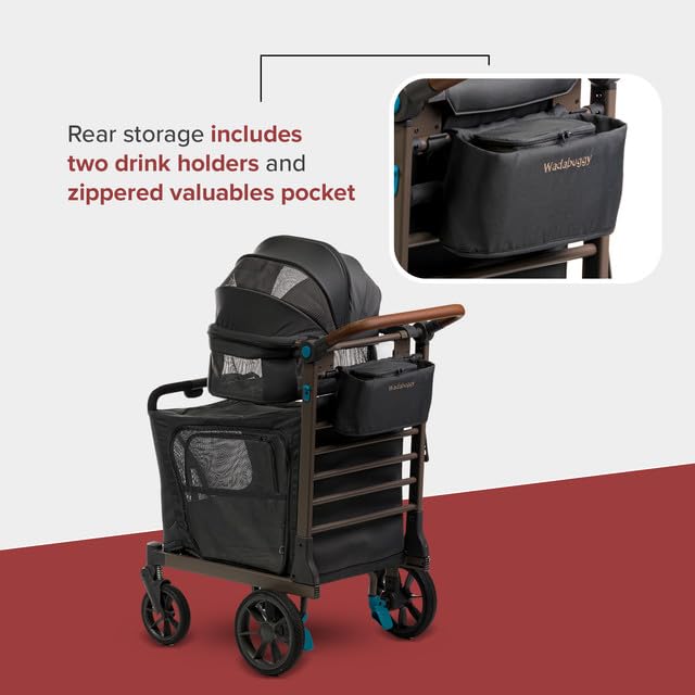 Wadabuggy Pet Two Foldable Cart - Adjustable & Portable Pet Stroller with Caddy, Foam Filled Rubber Wheels, Storage - Carriage for Small & Medium Dogs, Cats Under 75 lbs