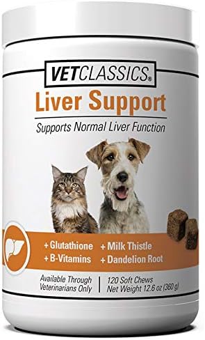 Vet Classics Liver Support Pet Health Supplement for Dogs, Cats – Liver Functions – B-Vitamins, Glutathione, Milk Thistle – Soft Tablets, Chews – 120 Soft Chews