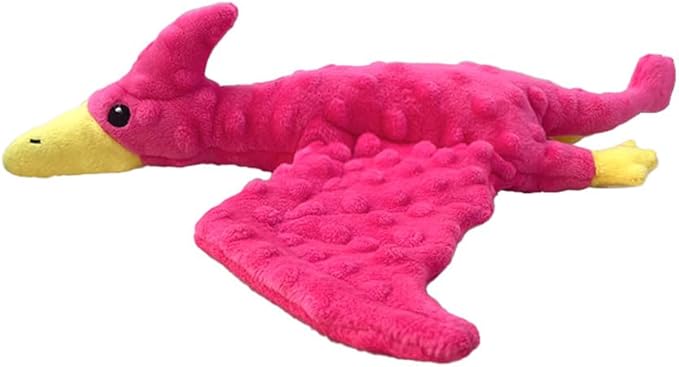 Squeaky Dog Toys Plush Dog Toy with Crinkle Paper Stuffed Durable Dog Chew Toys for Small Middle and Large Dogs Pterodactyl Hot Pink