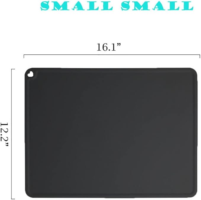 JiangYanus Silicone Pet Feeding Mat for Dog Cat Bowls, Non Slip Waterproof Cat & Dog Bowl Mats Tray with Edges for Food and Water, Pet Bowl Mat Dog Placemats for Floors (16.1 x 12.2 inch, Black)