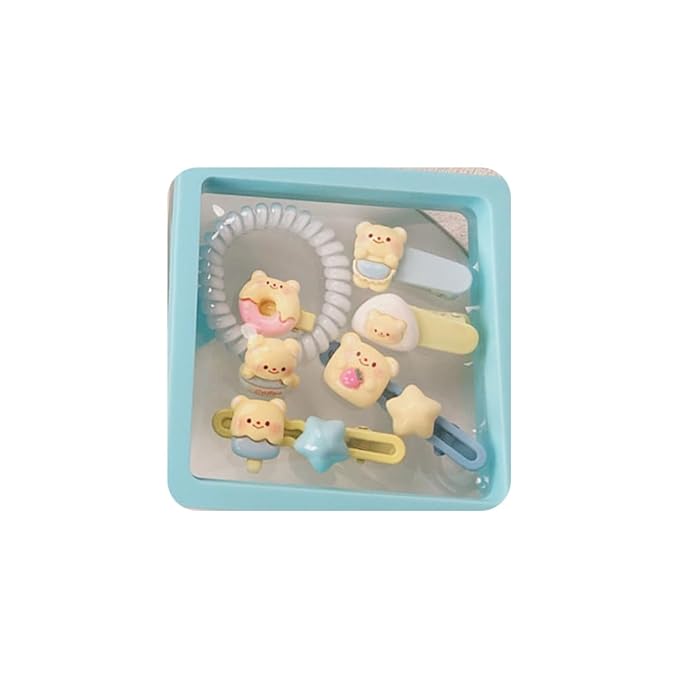 Hair Clips for Women, Acrylic Resin Hair Accessories set with Hairbands Colored Hair Ties, Flower, Rainbow, Little Bear Clips Cute pattern for Birthday Prom Cosplay Party (yellow Little Bear Doughnut)