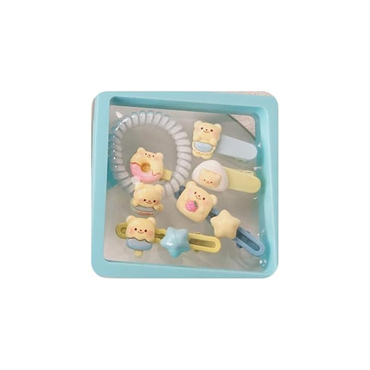 Hair Clips for Women, Acrylic Resin Hair Accessories set with Hairbands Colored Hair Ties, Flower, Rainbow, Little Bear Clips Cute pattern for Birthday Prom Cosplay Party (yellow Little Bear Doughnut)