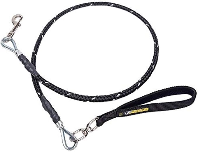 Chew Proof Dog Leash, 5' Heavy Duty with Padded Handle and Reflective Black/Silver Weave Poly Sheath - Alpine Outfitters Hand-Made in The USA!