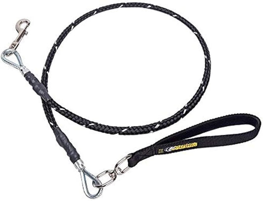 Chew Proof Dog Leash, 5' Heavy Duty with Padded Handle and Reflective Black/Silver Weave Poly Sheath - Alpine Outfitters Hand-Made in The USA!