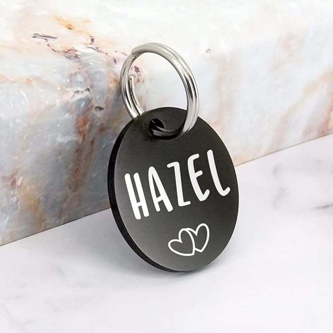 Ultra Joys Custom Personalized Dog ID Tag - Brushed Stainless Steel Round, Black Medium