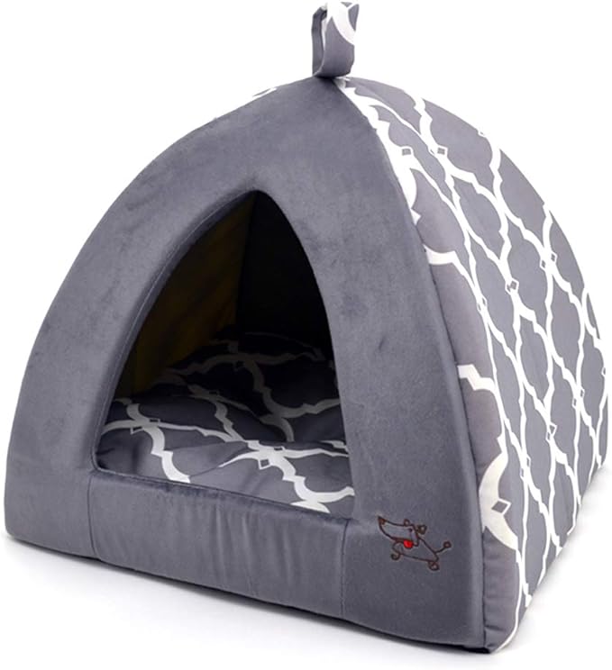 Best Pet Supplies Dog House Bed Crate Mat Tent Indoor Round Soft Plush for Small, Medium, and Large Breeds - Gray Lattice, 19 x 19 x H:19"