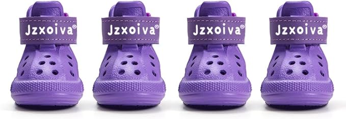 JZXOIVA Dog Shoes for Hot Pavement, Dog Booties for Small Dogs, Breathable Dog Boots & Paw Protectors, Adjustable Non-Slip Rain Booties, Waterproof Pets Sandals for Beach Purple Size 2