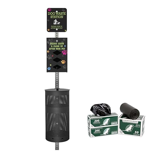 ZERO WASTE USA - Rust Proof Aluminum Dog Waste Station for Roll Bags (Most Popular Bags) - Free 400 Waste Bags & 25 can Liners - Over 500k Sold in USA (Colorful Paws | Matte Black)