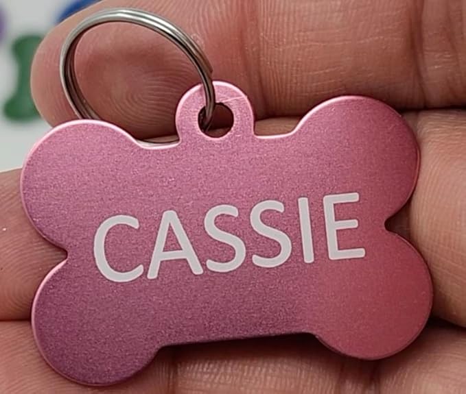 Pet ID Tag Custom for Dog Cat Personalized | Many Shapes and Colors to Choose from | Made in USA | Strong Anodized Aluminum (Large, Bone)