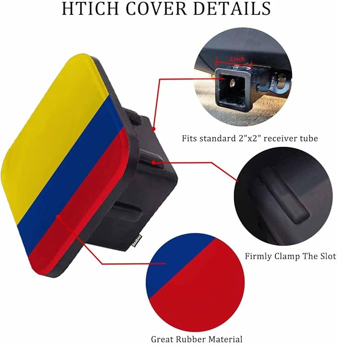 Colombian Flag 2" Hitch Cover National Colombia Flag Horizontal Tricolour Hitch Tube Covers Keep Trailer Hitch Receiver Tube Clean and Protected for Sedans Tractors Trucks Cars