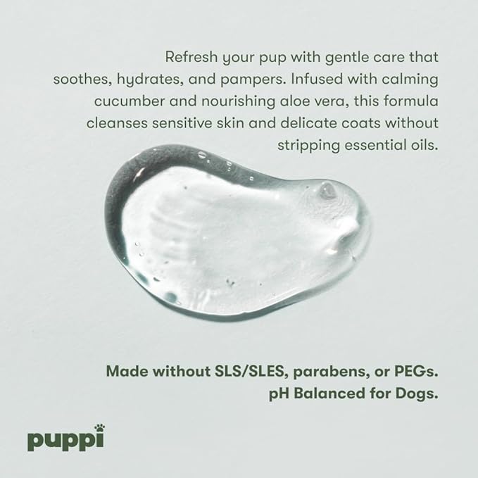 PUPPI Gentle Dog Shampoo (Amberis) | 15.5 fl oz. / 460 ml | Sulfate-Free Dog Wash | Enriched with Aloe Vera and Cucumber Extract | Hypoallergenic Dog Shampoo Sensitive Skin