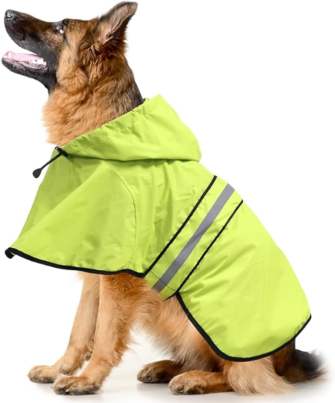 Reflective Dog Raincoat - Adjustable Raincoat for Dogs, Lightweight Hooded Dog Raincoats Poncho Slicker, Waterproof Rain Jacket Coat for Small, Medium, Large Dogs Walking (Green, XX-Large)
