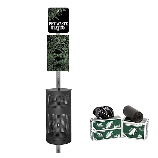 ZERO WASTE USA - Rust Proof Aluminum Dog Waste Station for Roll Bags - Free 400 Waste Bags & 25 can Liners - Over 500k Sold in USA (Rolling Hills Black | Matte Black)